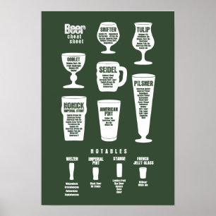 Póster Beer Cheat Sheet Poster Dark Green Reversed