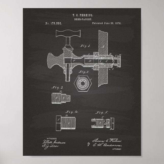 Póster Beer Faucet 1876 Patent Art Chalkboard (Frente)