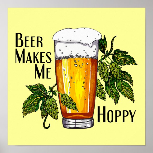 Póster Beer Glass & Hops with Text (Frente)