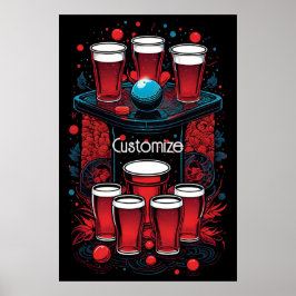 Póster Beer Pong de Cups Rojas Personalizadas
