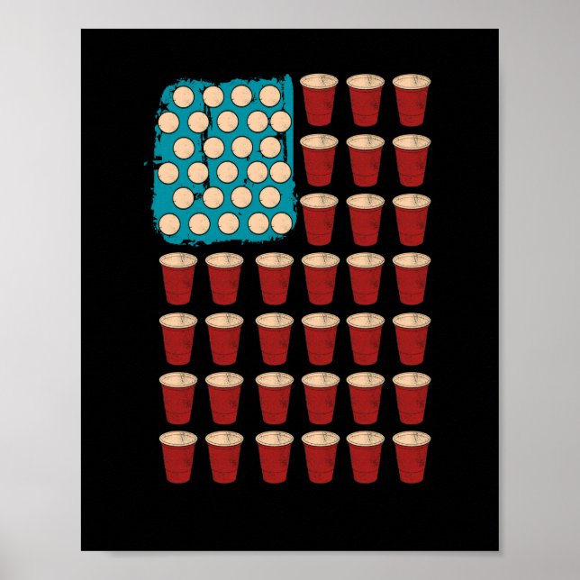 Póster Beer Pong Juego De Bebidas Bandera Estadounidense  (Frente)