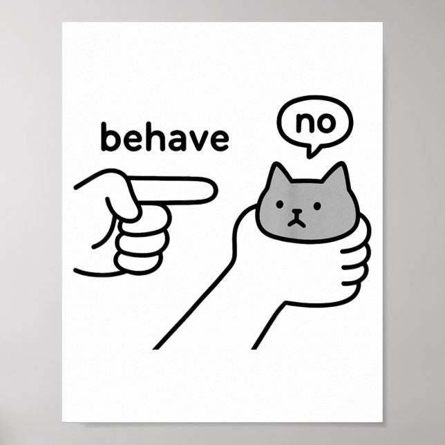 Póster Behave No Funny Cat Meme Cartoon Design  (Frente)