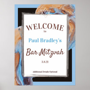 Póster Beige & Blue Bar Mitzvah Welcome Sign