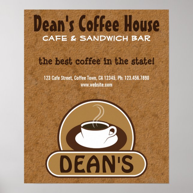 Póster Beige Brown Coffee Shop Coffee Cup Custom Cafe (Frente)
