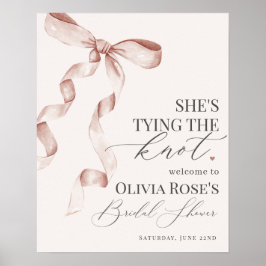 Póster Beige Coquette Bow Bridal Shower Signo de bienveni