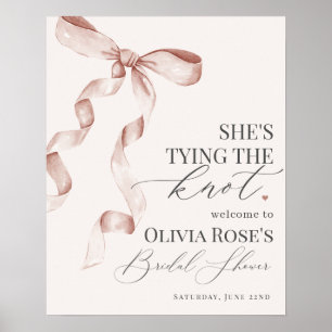 Póster Beige Coquette Bow Bridal Shower Signo de bienveni