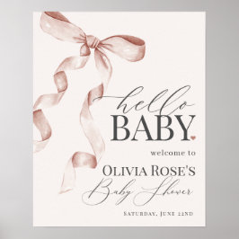 Póster Beige Coquette Bow Chica signo de bienvenida Baby