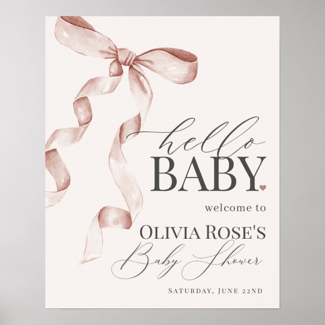 Póster Beige Coquette Bow Chica signo de bienvenida Baby  (Frente)