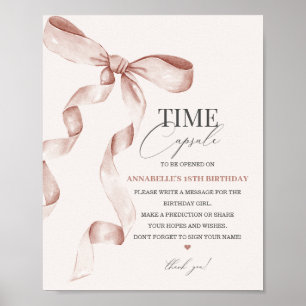 Póster Beige Coquette Bow Rótulo de la cápsula del cumple
