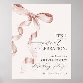 Póster Beige Coquette Bow Signo de bienvenida a la fiesta