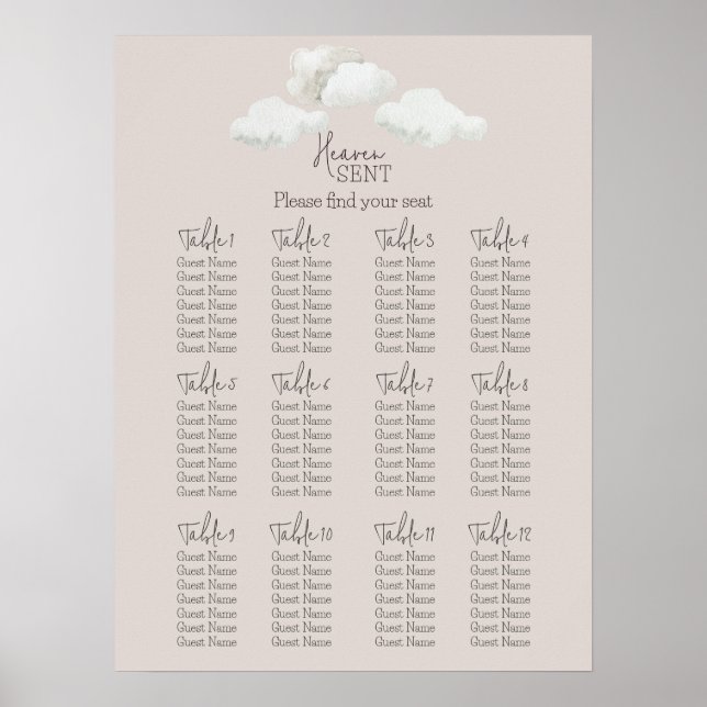 Póster Beige Heaven Sent Gender Reveal Seating Chart (Frente)