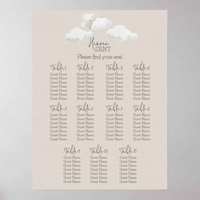Póster Beige Heaven Sent Gender Reveal Seating Chart (Frente)