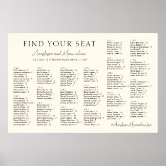 Póster Beige Minimal Wedding Alphabetical Seating Chart