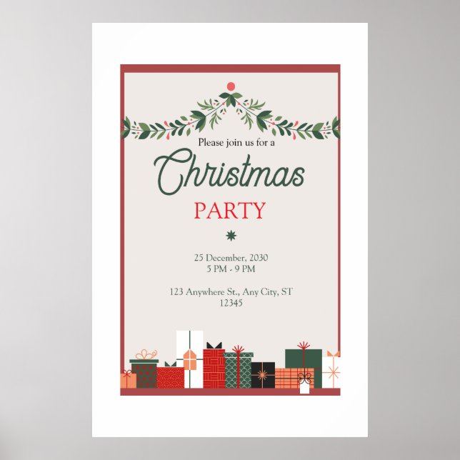 Póster Beige Minimalist Elegant Simple Christmas Party (Frente)