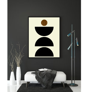 Póster Beige negro geométrico moderno de mediados del sig