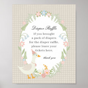 Póster Beige Silly Goose Floral Gingham Diaper Raffle Sig