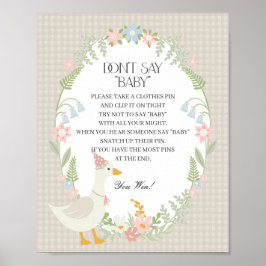 Póster Beige Silly Goose Floral Gingham no dice bebé