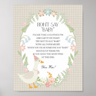 Póster Beige Silly Goose Floral Gingham no dice bebé