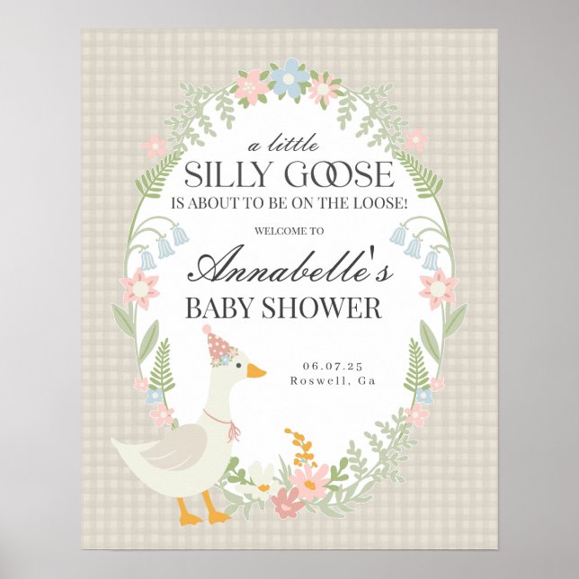 Póster Beige Silly Goose Gingham Mensaje de bienvenida a  (Frente)
