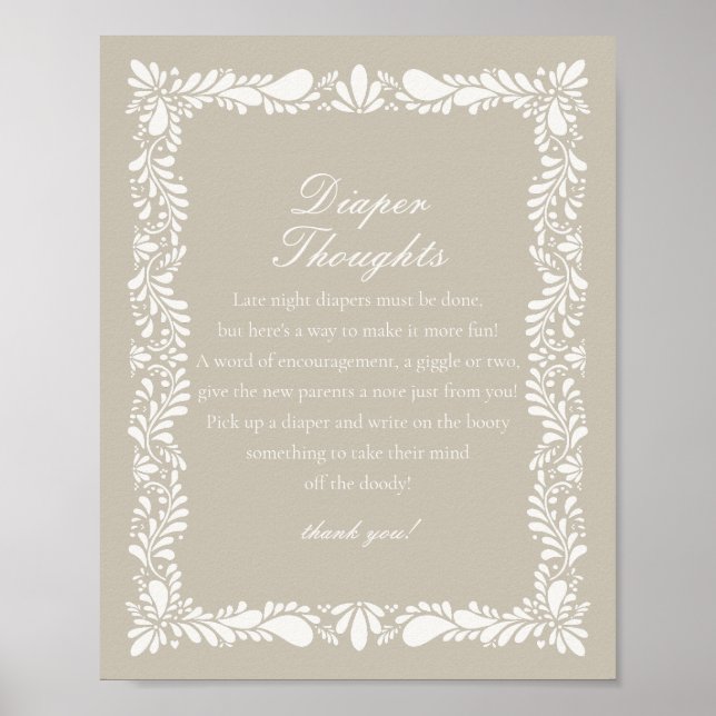 Póster Beige Talavera Tile Diaper Thoughts Baby Shower (Frente)