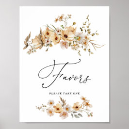 Póster Beige Wild Flowers Bridal Shower Favors Sign
