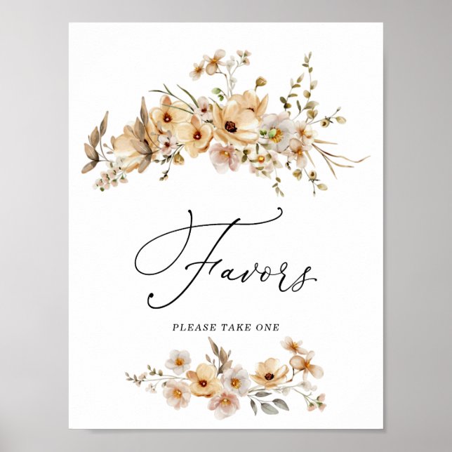 Póster Beige Wild Flowers Bridal Shower Favors Sign (Frente)