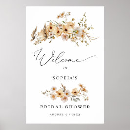 Póster Beige Wild Flowers Bridal Shower Welcome  