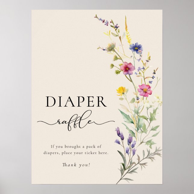 Póster Beige Wildflower Floral Baby Shower Diaper Raffle (Frente)