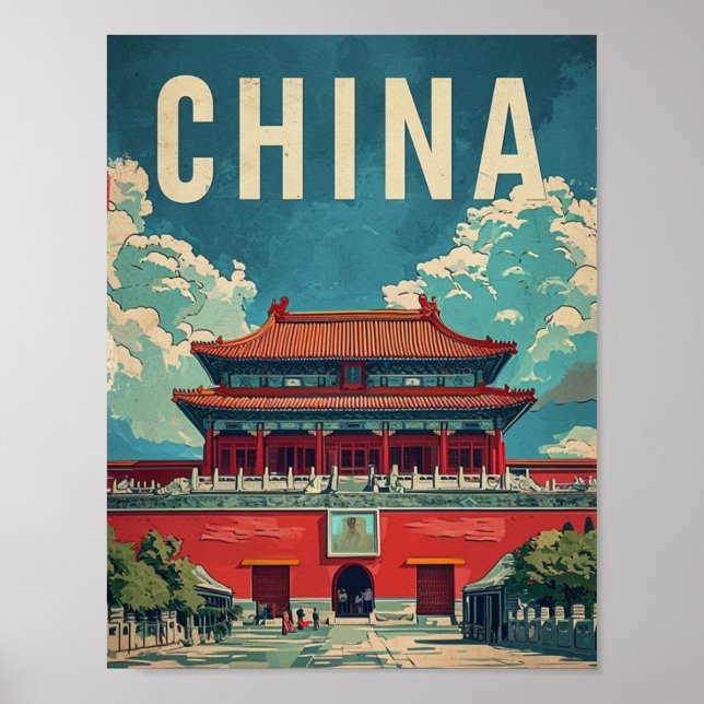 Póster Beijing China Tiongkok Vintage Viaje famoso lugar (Frente)