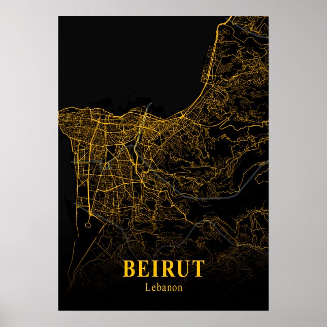 Póster Beirut - Lebanon Gold City Map (Frente)