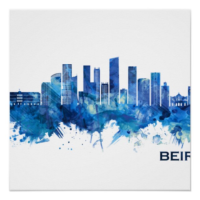 Póster Beirut Lebanon Skyline Blue (Anverso)