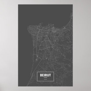 Póster Beirut, Líbano (blanco sobre negro)