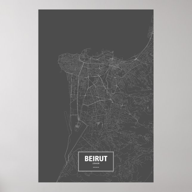 Póster Beirut, Líbano (blanco sobre negro) (Frente)