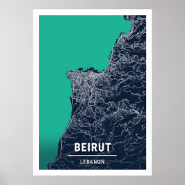Póster Beirut - Líbano Mapa azul oscuro de la ciudad