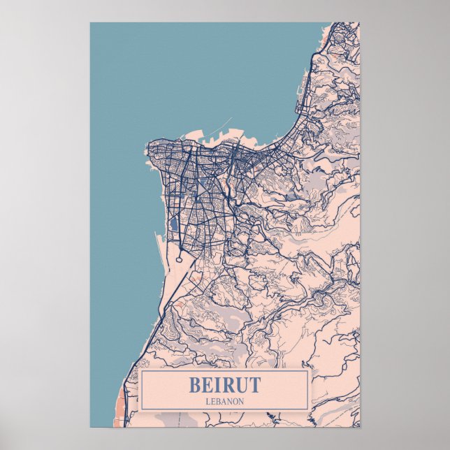 Póster Beirut Líbano Mapa de la Ciudad Ventosa Viajes (Frente)