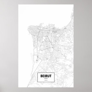 Póster Beirut, Líbano (negro sobre blanco)