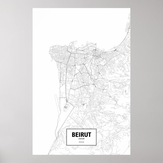 Póster Beirut, Líbano (negro sobre blanco) (Frente)