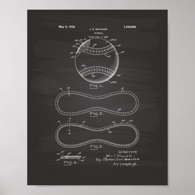 Póster Béisbol 1928 Patent Art - Chalkboard (Frente)