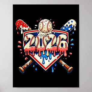 Póster Béisbol 2026 Bate de Helado para Niños Cumpleaños
