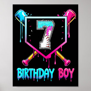 Póster Béisbol 7 años cumpleaños niño helado goteo 7º cum