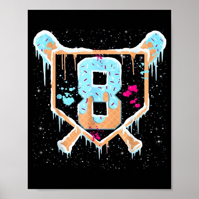 Póster Béisbol 8 años helado goteo cumpleaños 8 Bo (Frente)