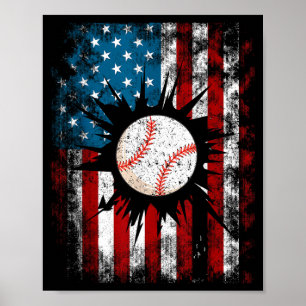 Póster Béisbol Americano Bandera De EEUU 4 De Julio Niños