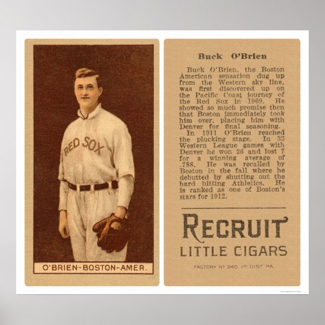 Póster Béisbol Buck O'Brien Red Sox 1912 (Frente)