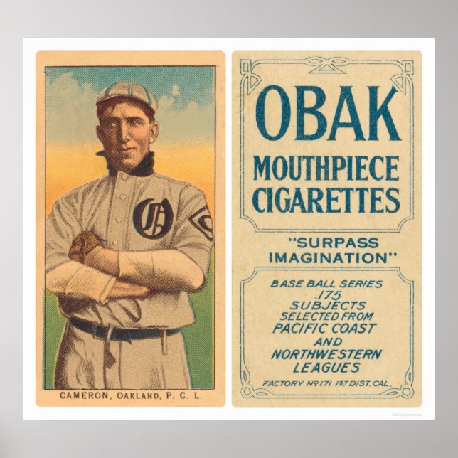 Póster Béisbol Cameron Oakland 1910 (Frente)