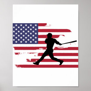 Póster Béisbol con bandera estadounidense, silueta de béi