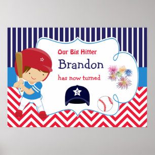 Póster Béisbol Cute Brunette Hair Boy Poster de cumpleaño