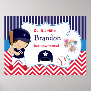Póster Béisbol Cute Dark Hair Boy Poster de cumpleaños
