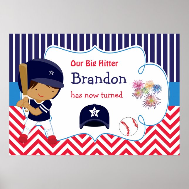 Póster Béisbol Cute niño afroamericano cumpleaños (Frente)