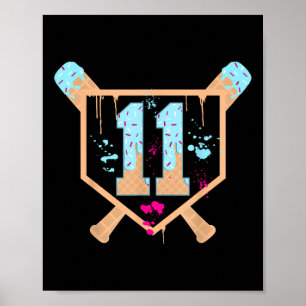 Póster Béisbol de 11 años de edad Ice Cream Drip 11º cump