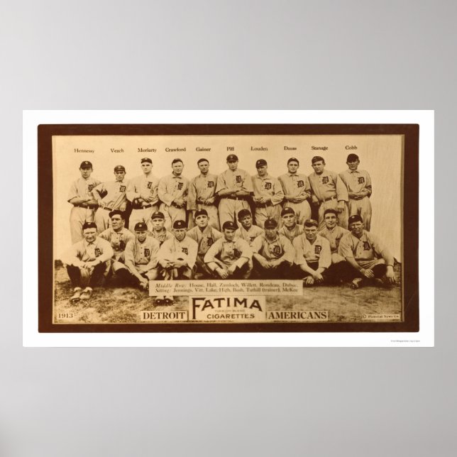 Póster Béisbol de los Tigres de Detroit 1913 (Frente)